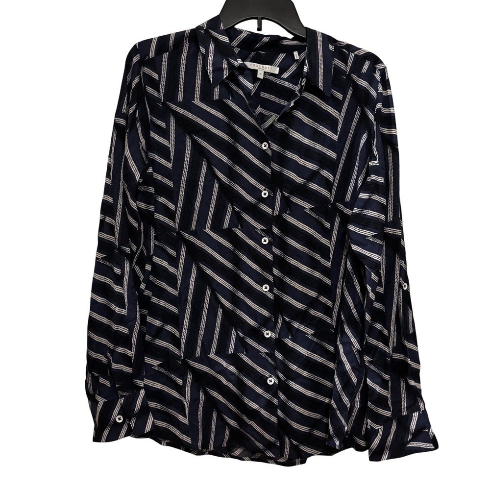 Foxcroft Women's Dress Shirt Sz 12 Button Down Long Sleeve Geometric Striped